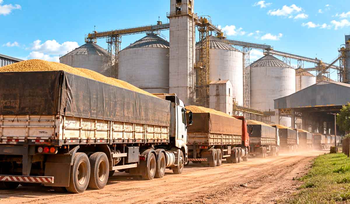 Graneleiros aguardam descarga nos silos: o escoamento depende de estradas e modais que ainda não acompanham a produção Graneleiros aguardam descarga nos silos: o escoamento depende de estradas e modais que ainda não acompanham a produção