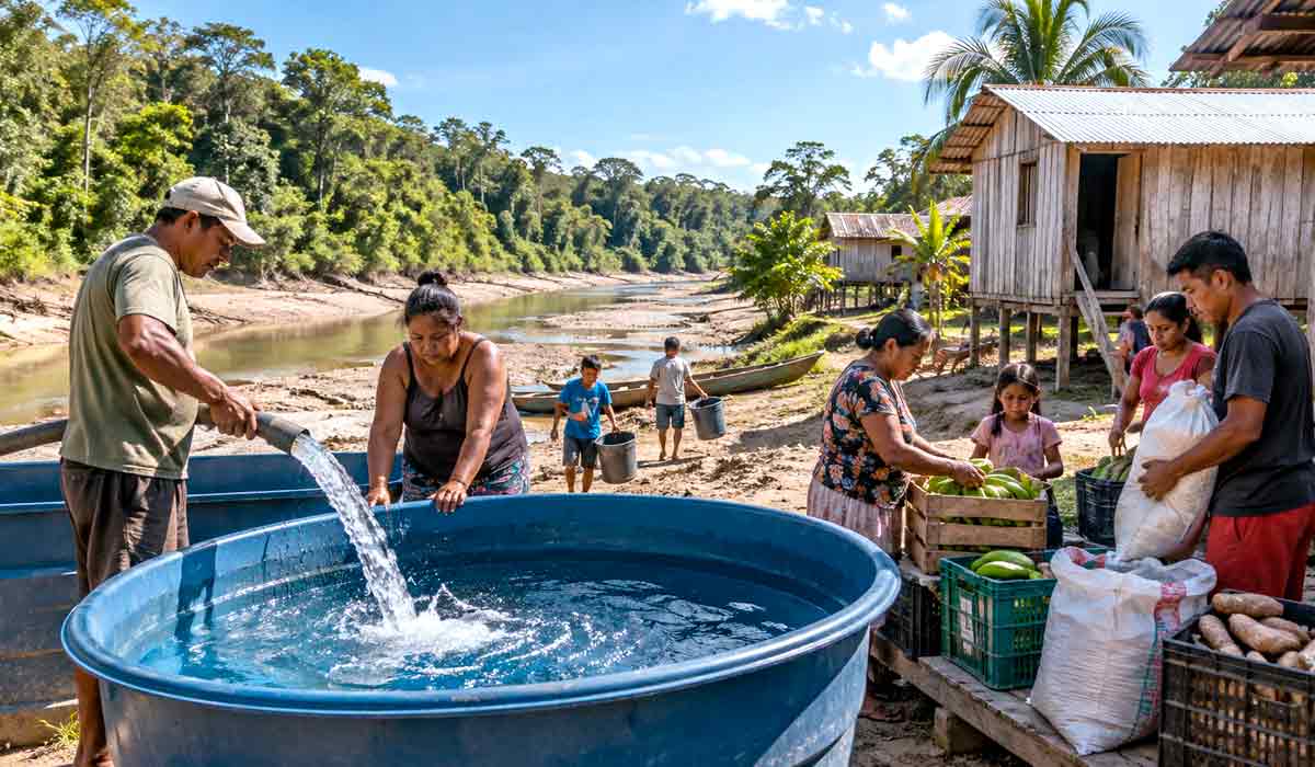 Comunidade organiza reservatórios locais e estoques de alimentos em atividade de preparação orientada pelo plano de adaptação frente ao clima Comunidade organiza reservatórios locais e estoques de alimentos em atividade de preparação orientada pelo plano de adaptação frente ao clima