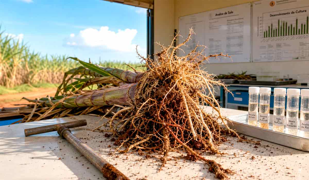 Raízes de cana recém-coletadas para análise. É nelas que a planta ativa as enzimas que desmontam a própria parede celular Raízes de cana recém-coletadas para análise. É nelas que a planta ativa as enzimas que desmontam a própria parede celular