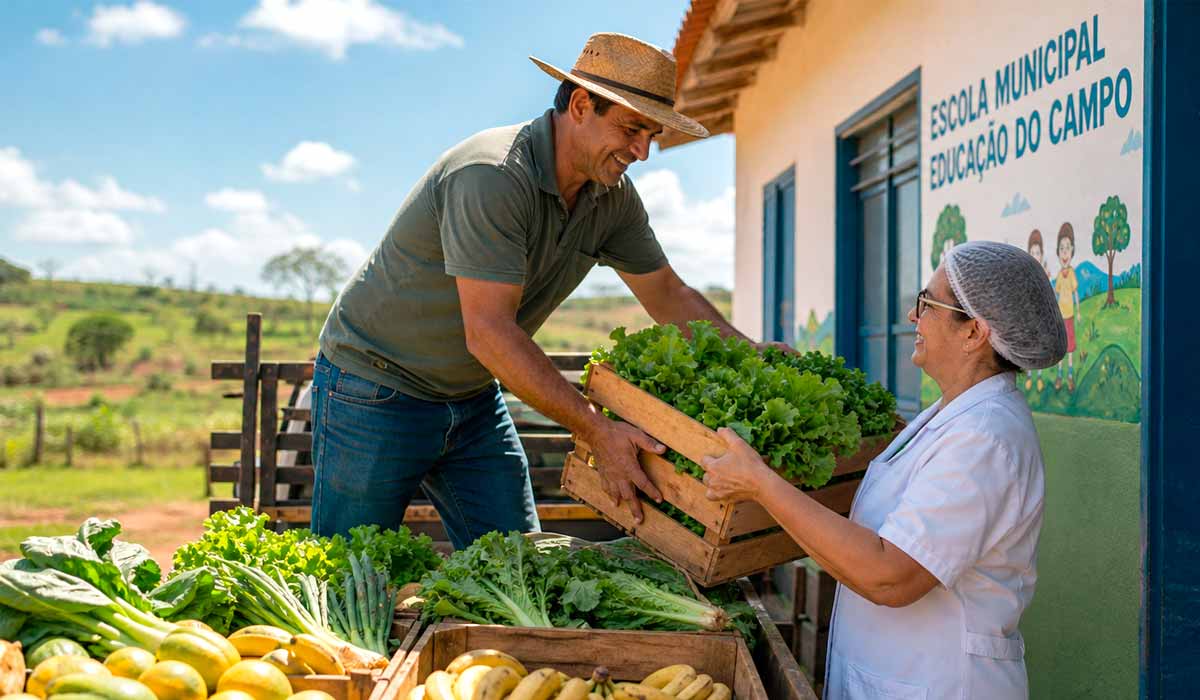 Alimentos frescos da agricultura familiar abastecem a merenda escolar, programa que prioriza a compra direta de produtores locais Alimentos frescos da agricultura familiar abastecem a merenda escolar, programa que prioriza a compra direta de produtores locais
